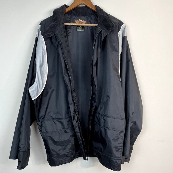 Harley Davidson Rain Jacket Mens Medium Black Nylon Spell Out Motorcycles Zip Up - Picture 8 of 14